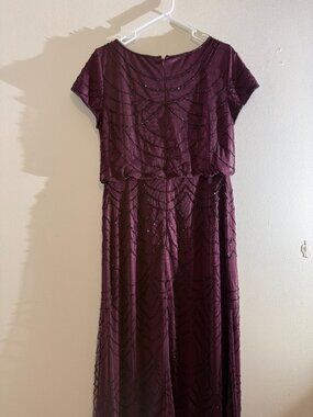 Adrianna Papell Cassis Purple Beaded Art Deco Blouson Maxi Gown | Size 8